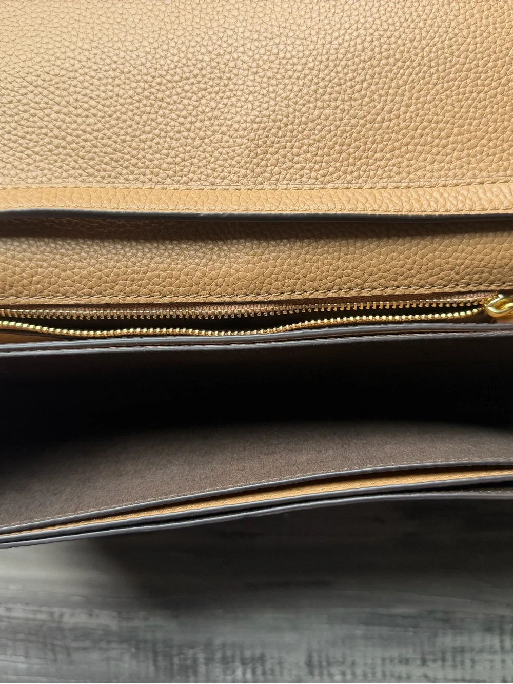 Tory Burch Camel/Tan Pebbled Leather Foldover Crossbody Wallet